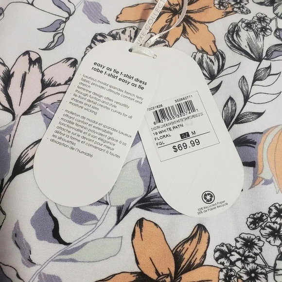 NWT Diadora Luxe Collection Tie T-Shirt Dress White Floral  Medium - Picture 4 of 6